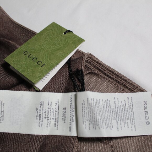 NWT GUCCI Brown Jacquard GG Wool Silk Scarf Unisex - Picture 5 of 7